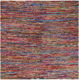 Multicolor Black 10' x 10' Chindi Cotton Square Rug