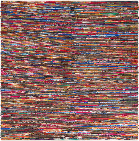 Multicolor Black 10' x 10' Chindi Cotton Square Rug