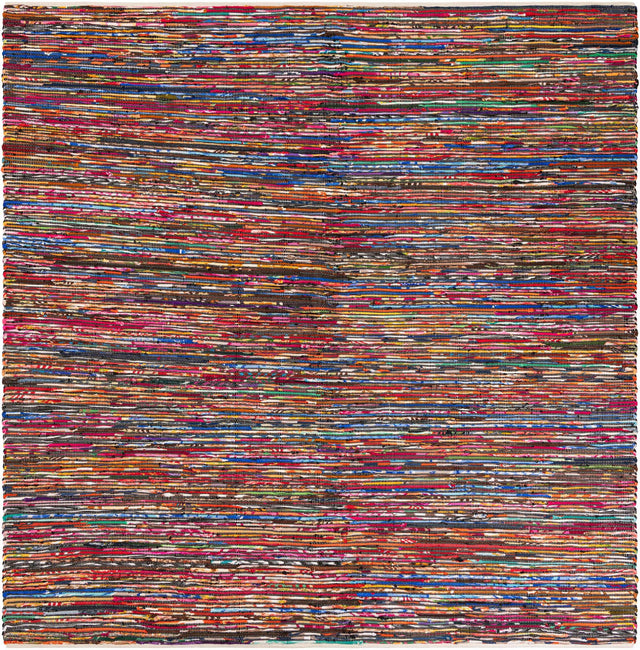 Multicolor Black 10' x 10' Chindi Cotton Square Rug