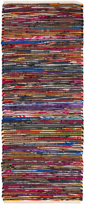Multicolor Black 2' x 5' 1 Chindi Cotton Runner Area Rug Interior Design Home Decor Carpet Mat for Sale at Rug Engine
