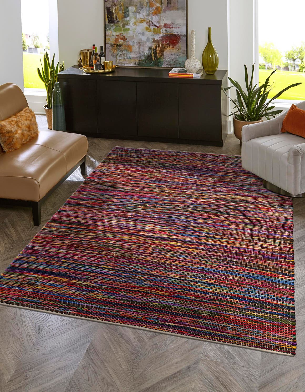 Multicolor Black 4' 1 x 6' 1 Chindi Cotton Rectangle Area Rug Interior Design Home Decor Carpet Mat for Sale at Rug Engine