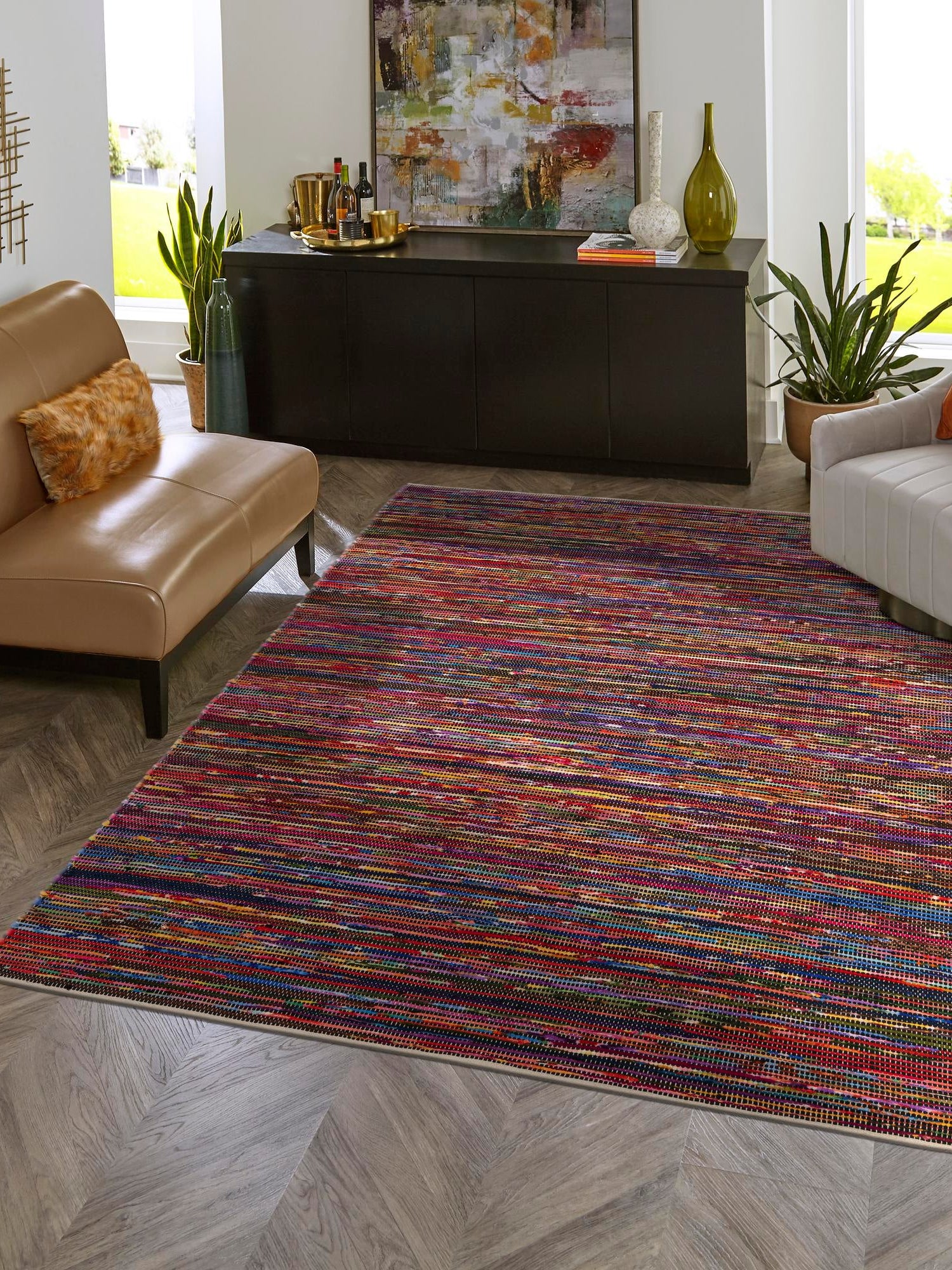 Multicolor Black 10' x 14' 1 Chindi Cotton Rectangle Area Rug Interior Design Home Decor Carpet Mat for Sale at Rug Engine
