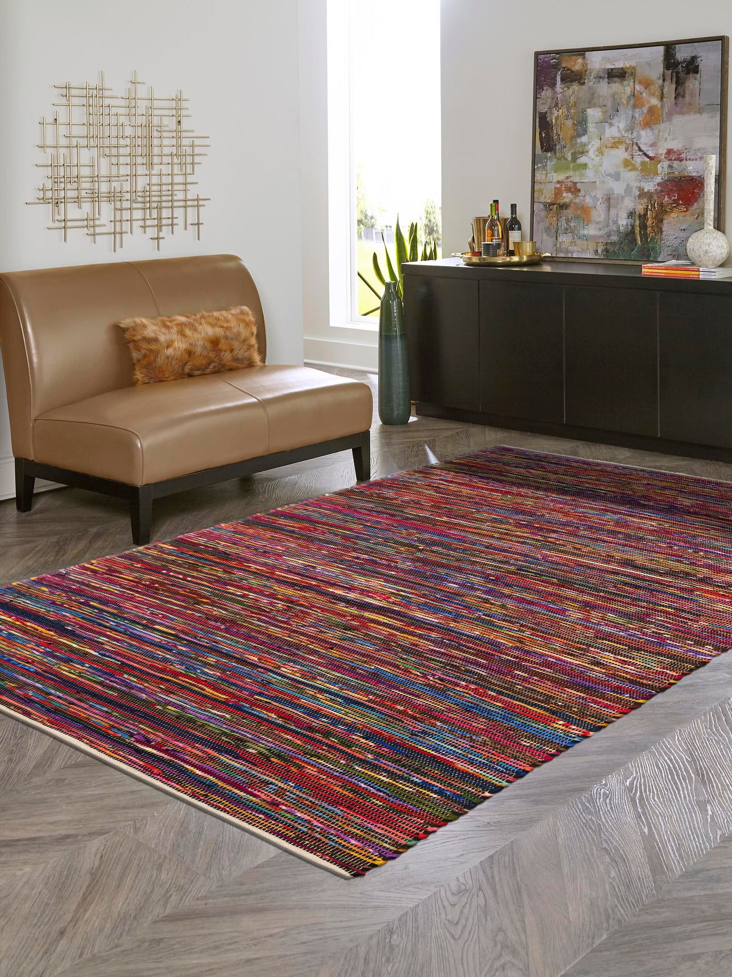 Multicolor Black 10' x 14' 1 Chindi Cotton Rectangle Area Rug Interior Design Home Decor Carpet Mat for Sale at Rug Engine