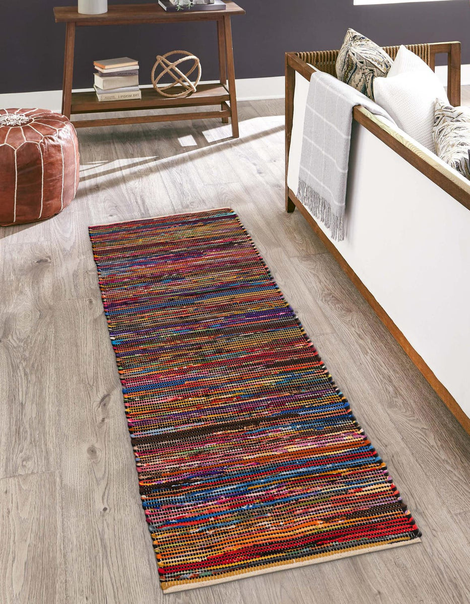 Multicolor Black 2' 7 x 12' Chindi Cotton Runner Area Rug Interior Des ...