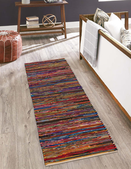 Multicolor Black 3' x 10' Chindi Cotton Runner Rug