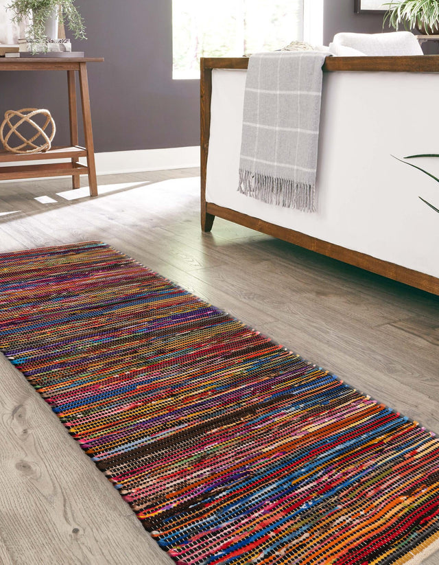 Multicolor Black 2' x 8' Chindi Cotton Runner Rug