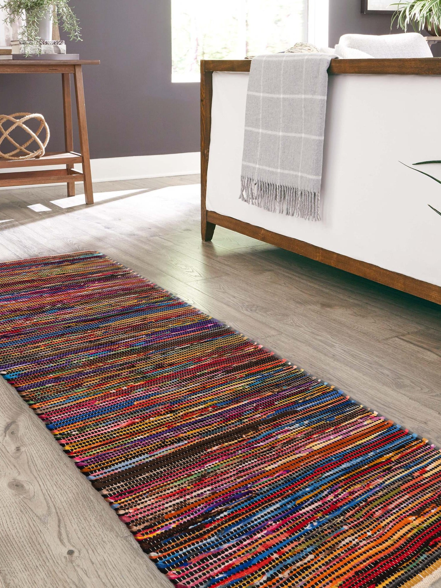Multicolor Black 2' 7 x 12' Chindi Cotton Runner Area Rug Interior Design Home Decor Carpet Mat for Sale at Rug Engine