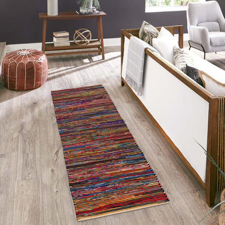Multicolor Black 2' x 8' Chindi Cotton Runner Area Rug Interior Design Home Decor Carpet Mat for Sale at Rug Engine