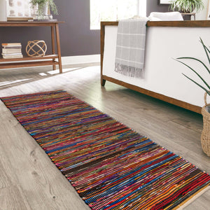 Multicolor Black 2' x 8' Chindi Cotton Runner Rug