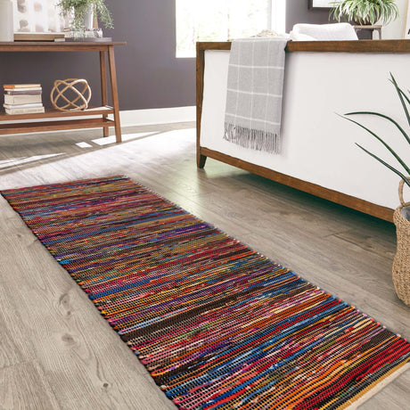 Multicolor Black 2' x 8' Chindi Cotton Runner Area Rug Interior Design Home Decor Carpet Mat for Sale at Rug Engine