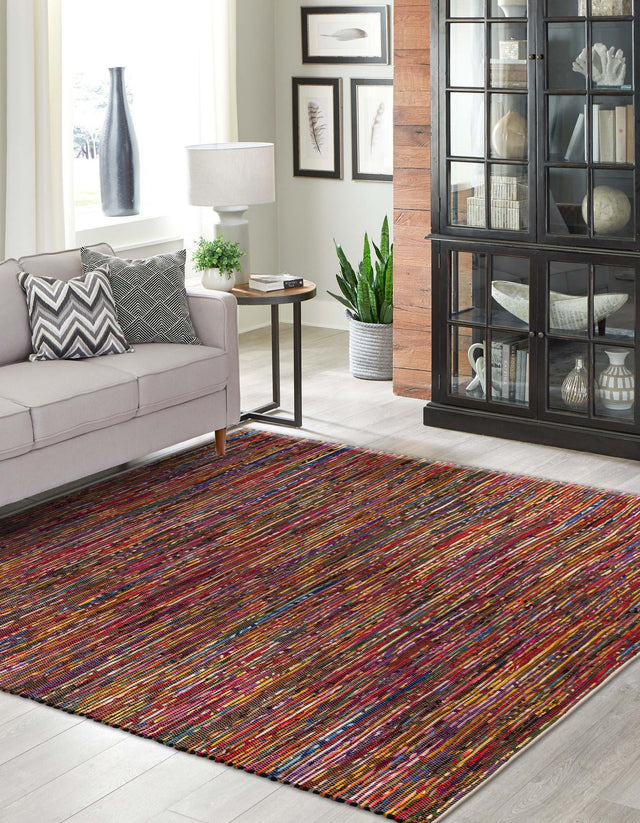 Multicolor Black 10' x 10' Chindi Cotton Square Rug