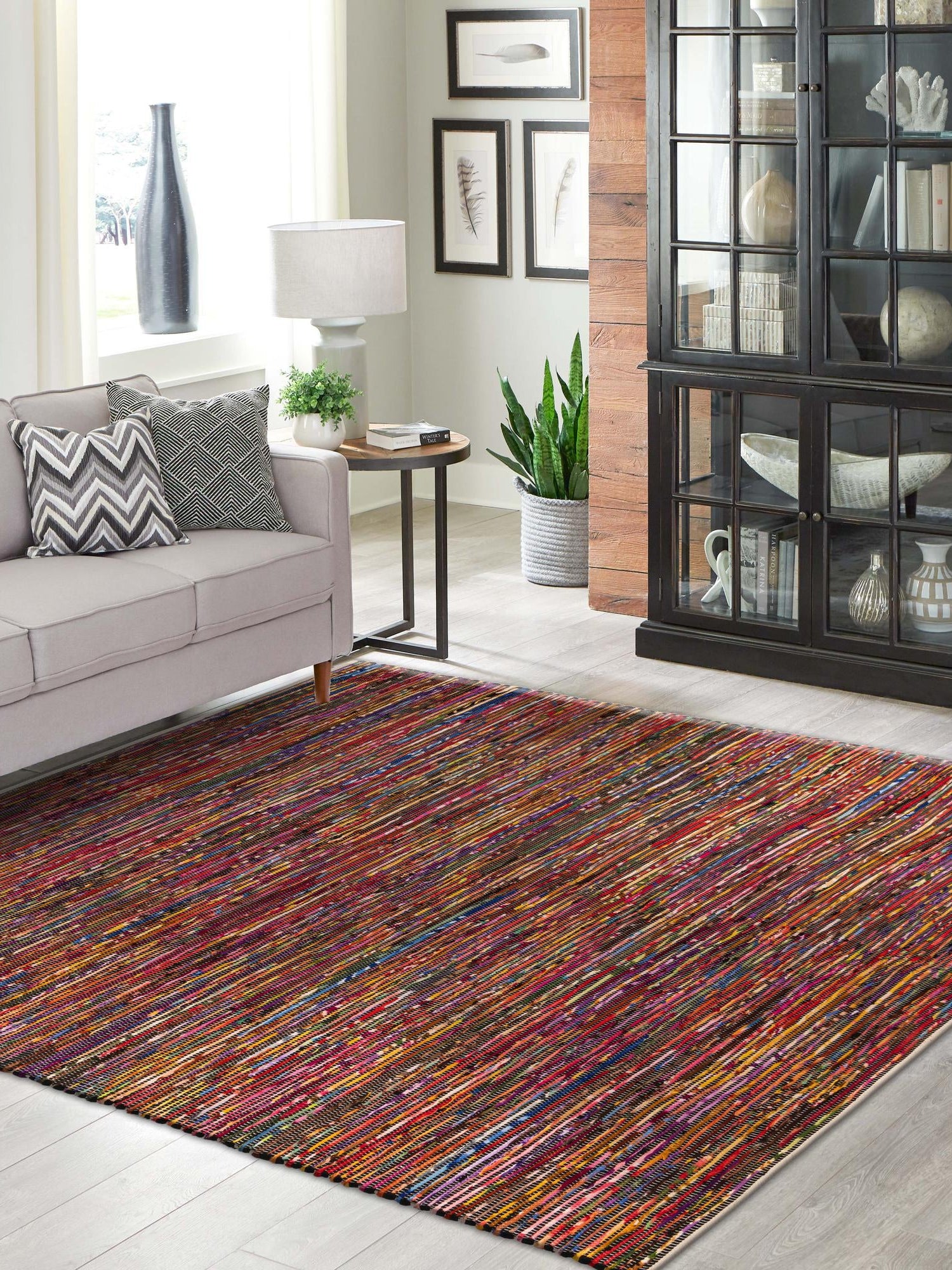 Multicolor Black 7' 10 x 7' 10 Chindi Cotton Square Area Rug Interior Design Home Decor Carpet Mat for Sale at Rug Engine