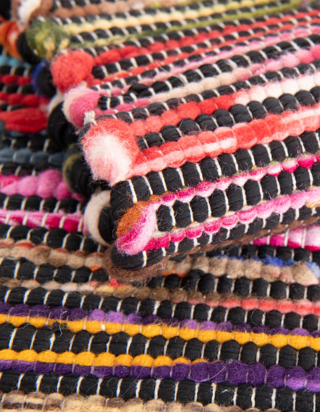 Multicolor Black 10' x 10' Chindi Cotton Square Rug