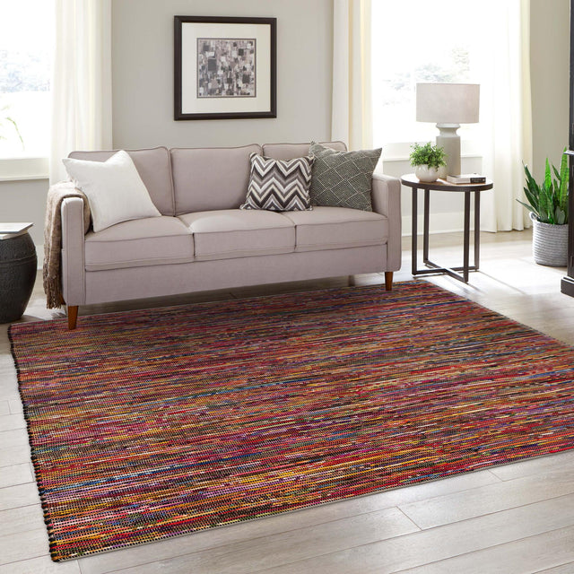 Multicolor Black 10' x 10' Chindi Cotton Square Rug