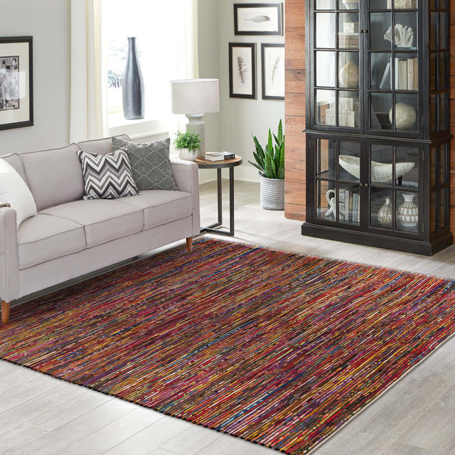 Multicolor Black 10' x 10' Chindi Cotton Square Rug