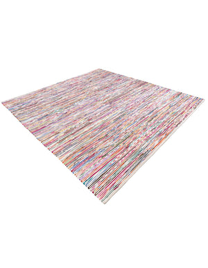Multicolor White 10' x 10' Chindi Cotton Square Rug