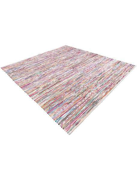 Multicolor White 10' x 10' Chindi Cotton Square Area Rug Interior Design Home Decor Carpet Mat for Sale at Rug Engine
