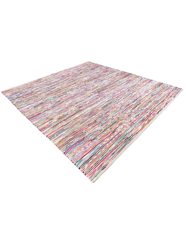 Multicolor White 10' x 10' Chindi Cotton Square Rug
