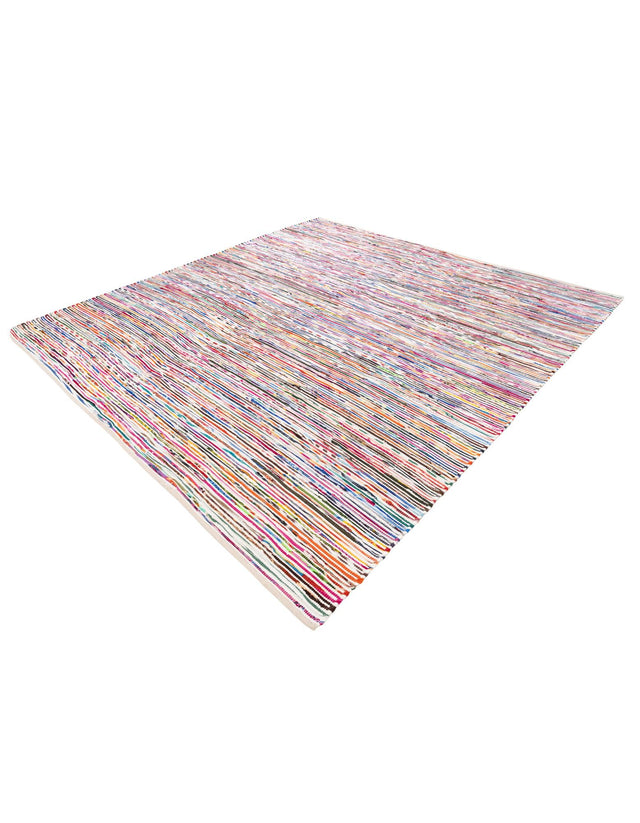 Multicolor White 10' x 10' Chindi Cotton Square Rug