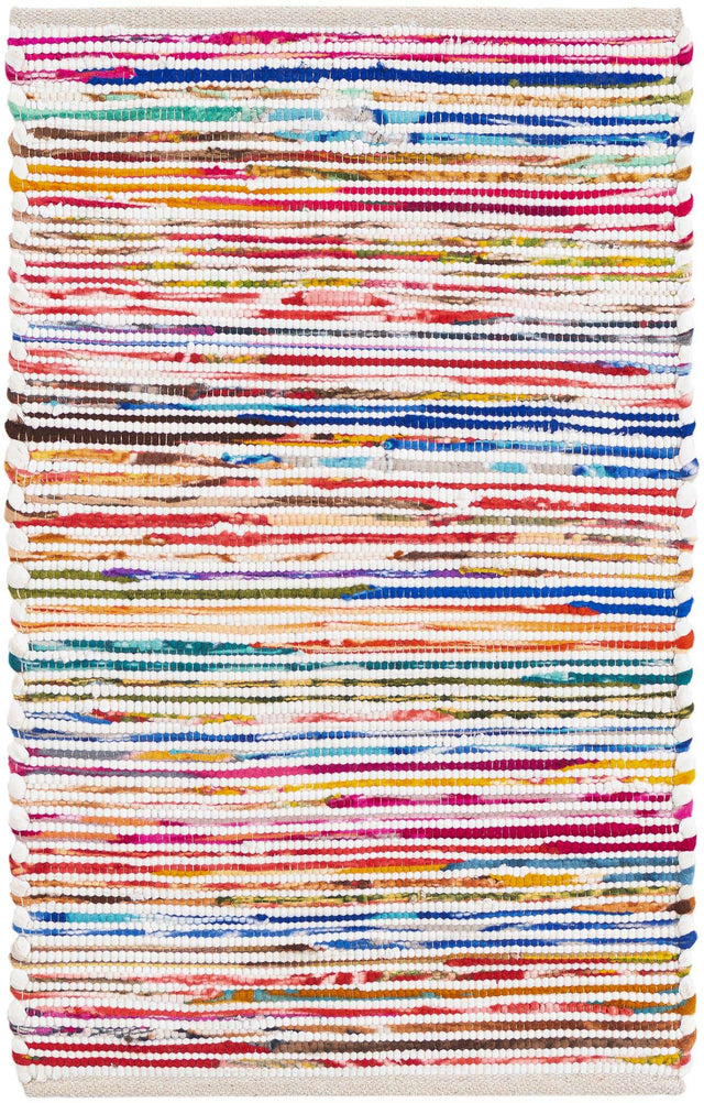 Multicolor White 2' x 3' 1 Chindi Cotton Rectangle Area Rug Interior Design Home Decor Carpet Mat for Sale at Rug Engine