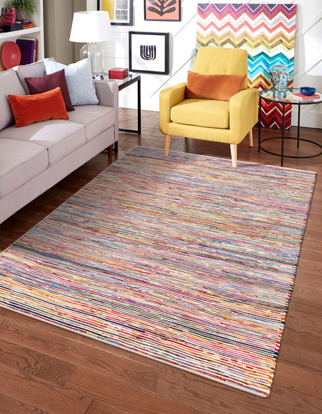Multicolor White 5' 1 x 8' Chindi Cotton Rectangle Rug