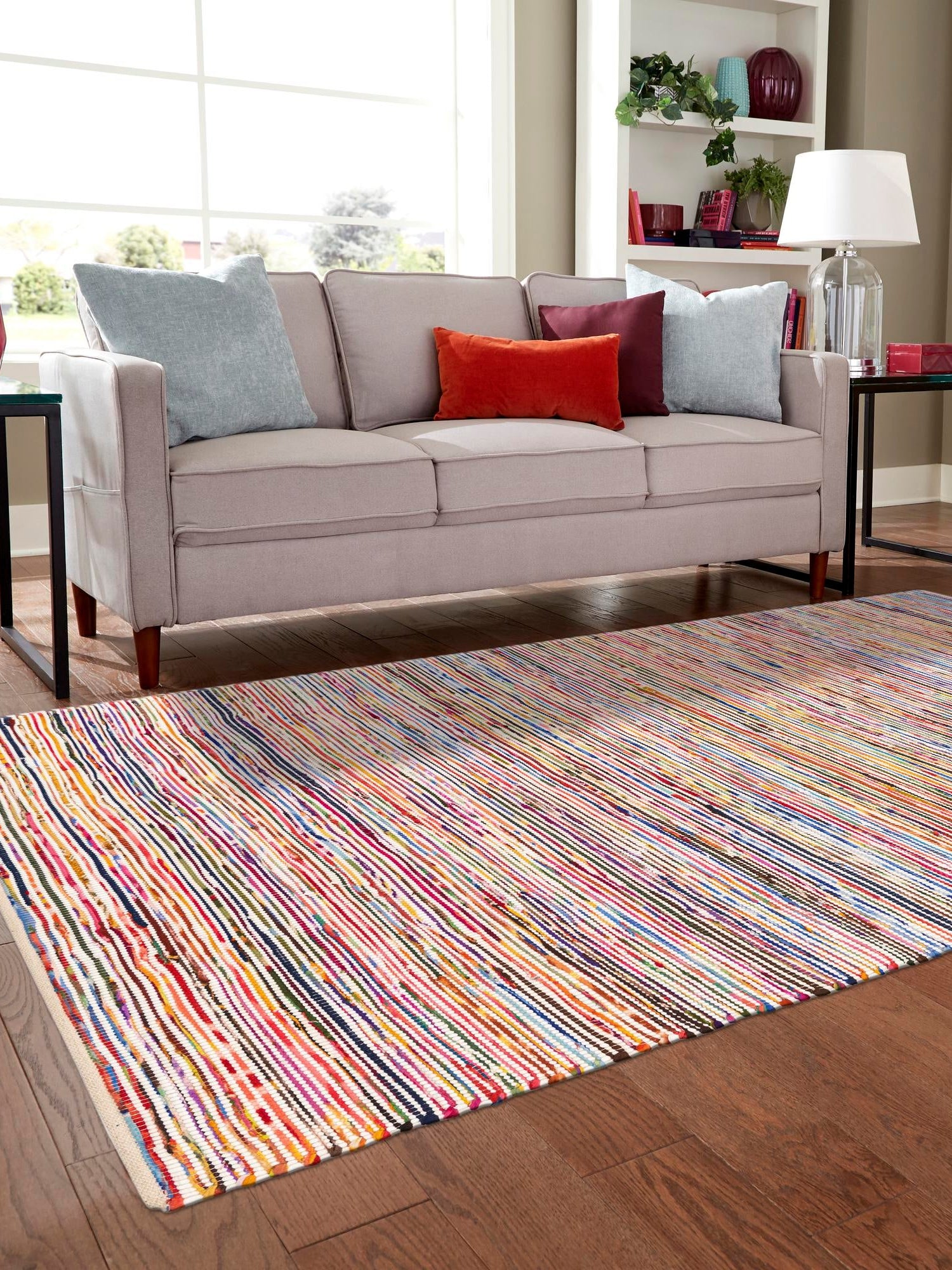 Multicolor White 5' 1 x 8' Chindi Cotton Rectangle Area Rug Interior Design Home Decor Carpet Mat for Sale at Rug Engine