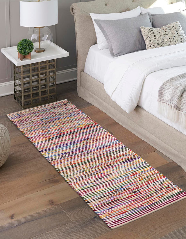 Multicolor White 2' x 8' Chindi Cotton Runner Area Rug Interior Design Home Decor Carpet Mat for Sale at Rug Engine