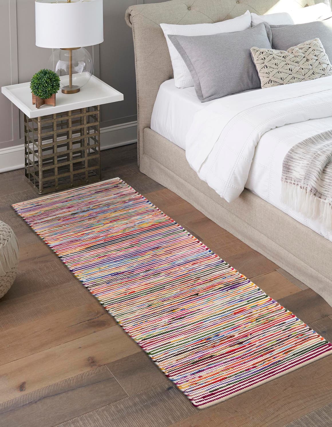 Multicolor White 2' 7 x 10' Chindi Cotton Runner Area Rug Interior Design Home Decor Carpet Mat for Sale at Rug Engine