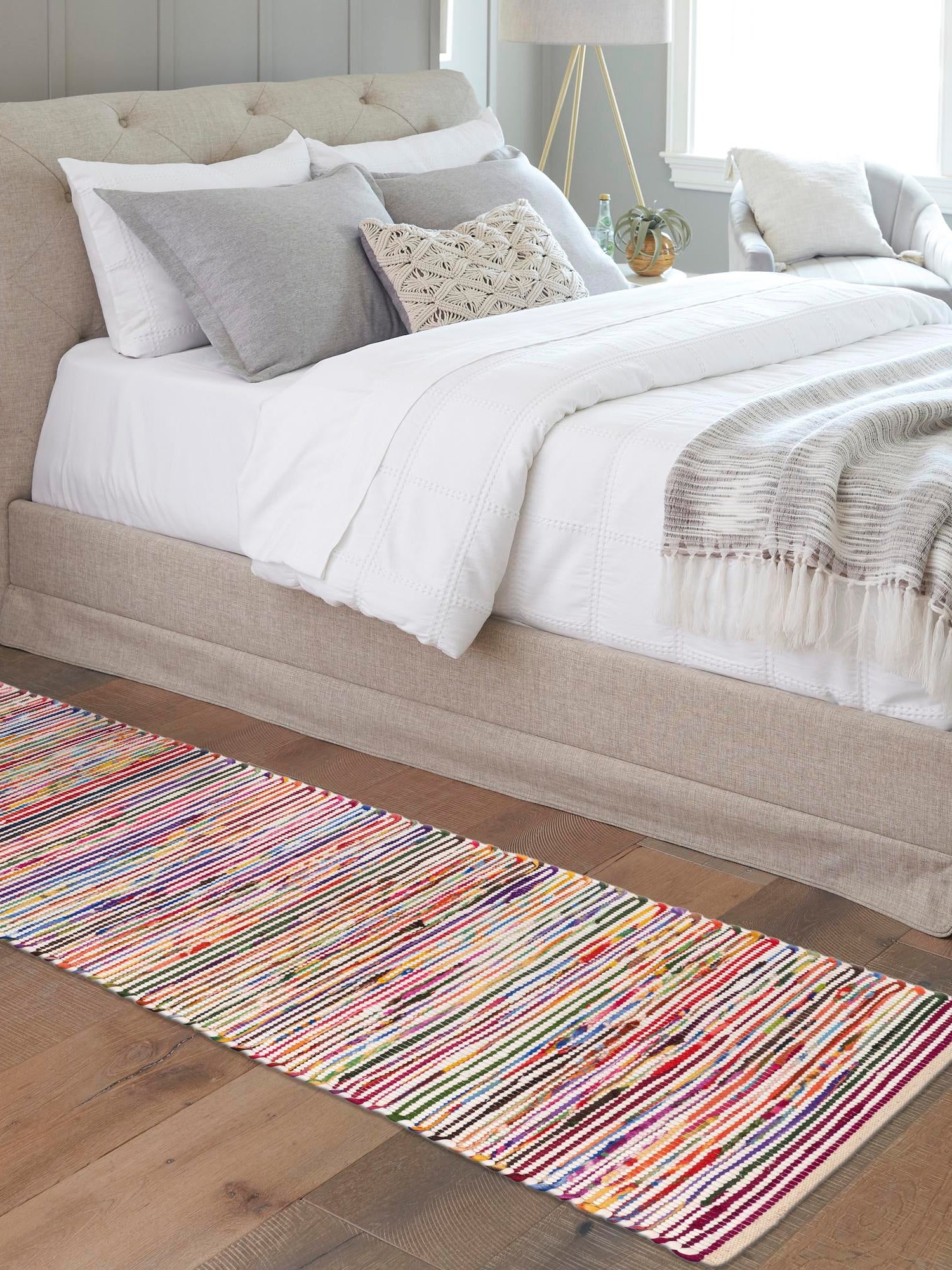 Multicolor White 2' x 6' 1 Chindi Cotton Runner Area Rug Interior Design Home Decor Carpet Mat for Sale at Rug Engine