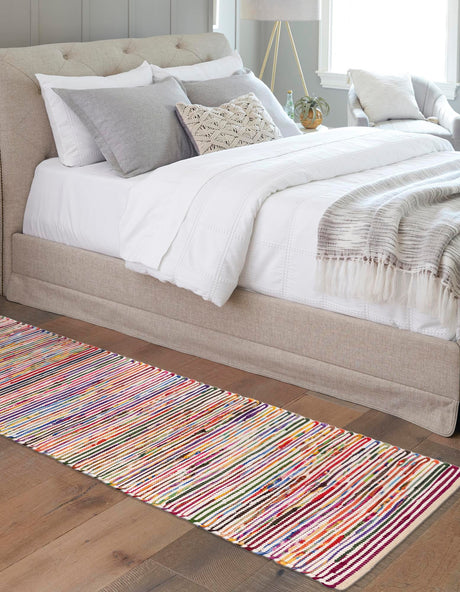 Multicolor White 2' x 6' 1 Chindi Cotton Runner Area Rug Interior Design Home Decor Carpet Mat for Sale at Rug Engine