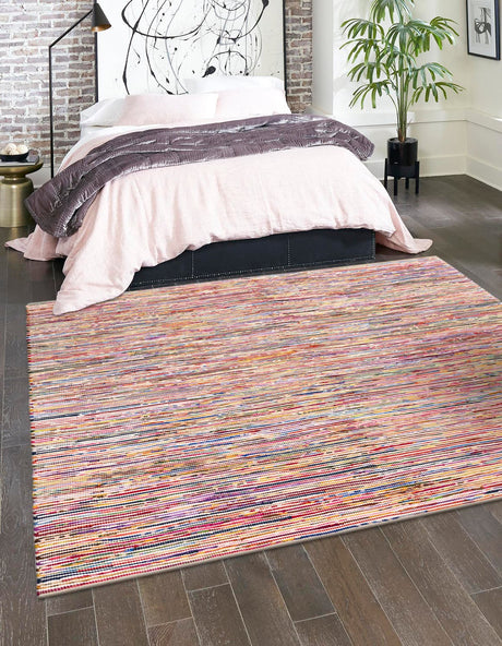 Multicolor White 10' x 10' Chindi Cotton Square Rug