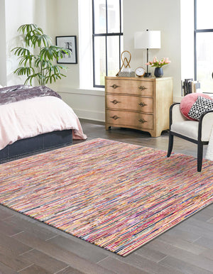Multicolor White 10' x 10' Chindi Cotton Square Rug