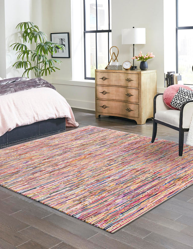 Multicolor White 10' x 10' Chindi Cotton Square Rug