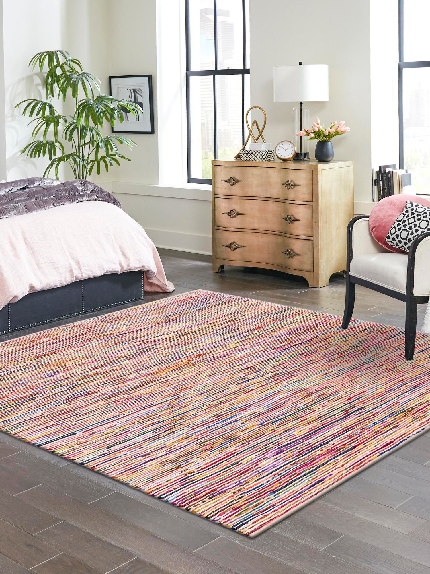 Multicolor White 7' 10 x 7' 10 Chindi Cotton Square Area Rug Interior Design Home Decor Carpet Mat for Sale at Rug Engine
