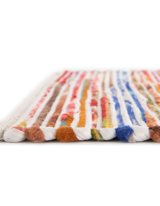 Multicolor White 10' x 10' Chindi Cotton Square Rug