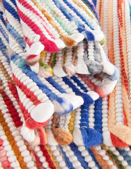 Multicolor White 10' x 10' Chindi Cotton Square Rug