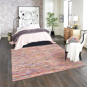 Multicolor White 10' x 10' Chindi Cotton Square Rug