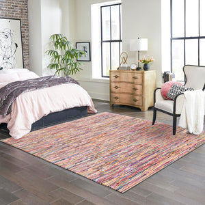 Multicolor White 10' x 10' Chindi Cotton Square Rug