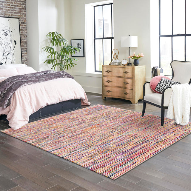 Multicolor White 10' x 10' Chindi Cotton Square Rug