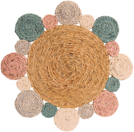 Multicolor 2' x 2' Braided Jute Round Rug