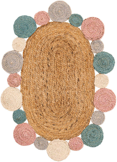 Multicolor 2' x 3' 1 Braided Jute Oval Rug