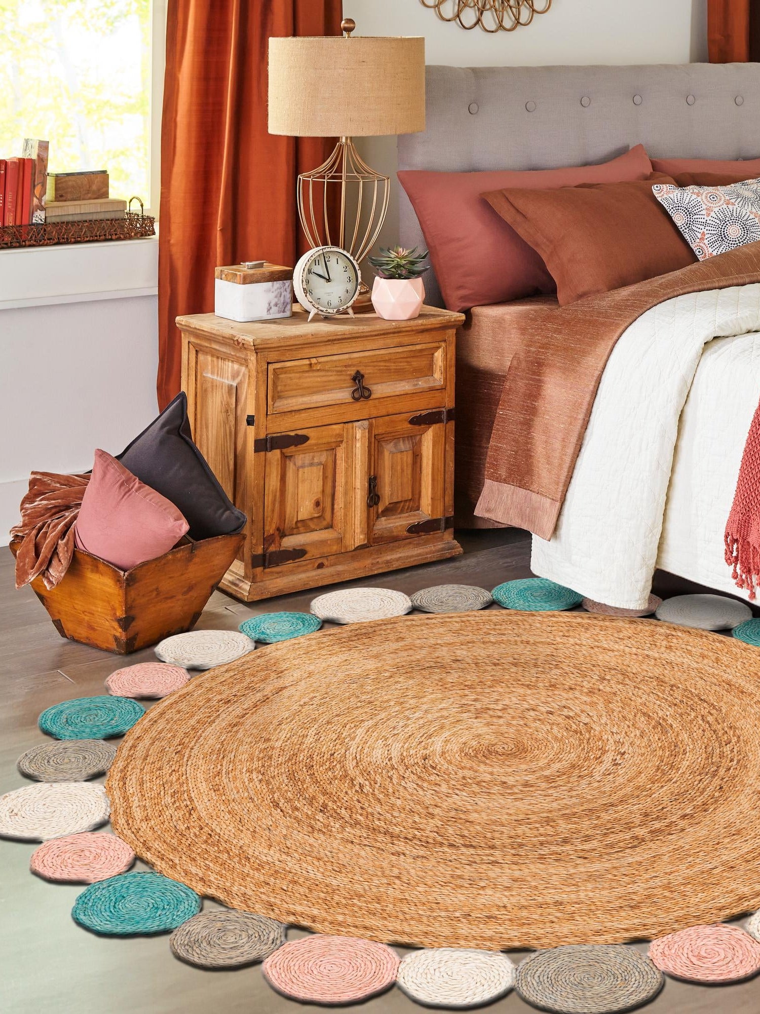 Multicolor 6' 1 x 6' 1 Braided Jute Round Area Rug 100% Jute Hand Braided Natural Eco-Friendly Boho Style Carpet for Living Rooms Dining Office Space Dorms for Sale at Rug Engine