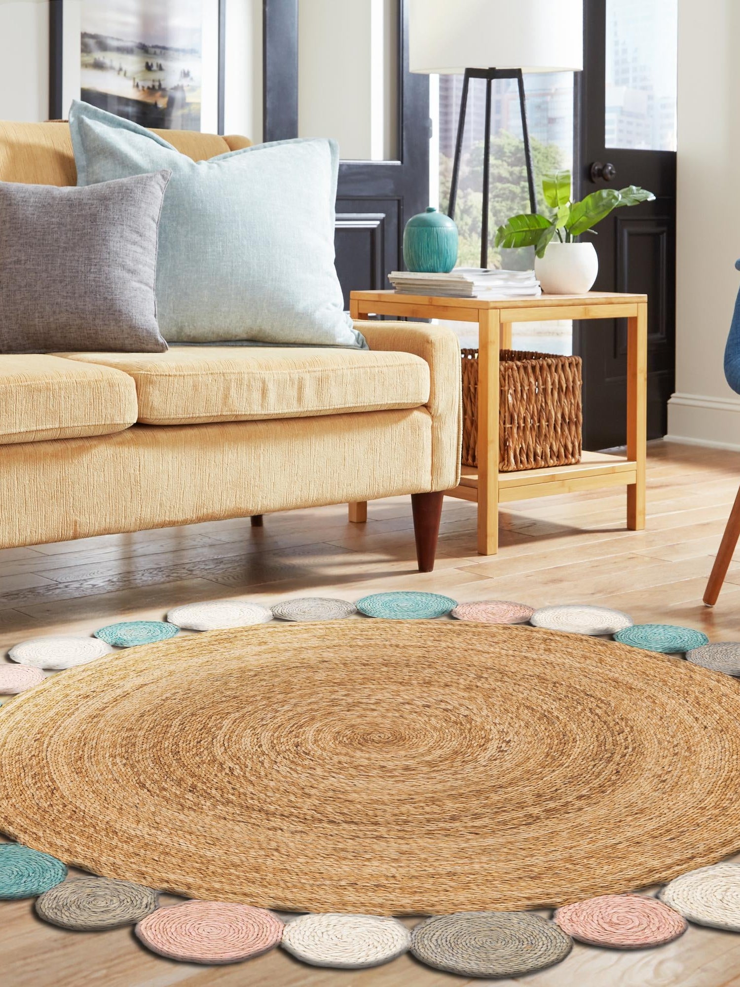 Multicolor 3' 1 x 3' 1 Braided Jute Round Area Rug 100% Jute Hand Braided Natural Eco-Friendly Boho Style Carpet for Living Rooms Dining Office Space Dorms for Sale at Rug Engine
