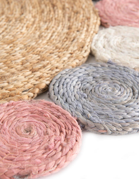 Multicolor 5' 1 x 5' 1 Braided Jute Round Area Rug 100% Jute Hand Braided Natural Eco-Friendly Boho Style Carpet for Living Rooms Dining Office Space Dorms for Sale at Rug Engine