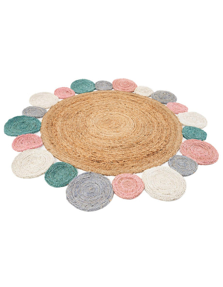 Multicolor 4' 1 x 4' 1 Braided Jute Round Area Rug 100% Jute Hand Braided Natural Eco-Friendly Boho Style Carpet for Living Rooms Dining Office Space Dorms for Sale at Rug Engine