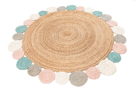 Multicolor 5' 1 x 5' 1 Braided Jute Round Area Rug 100% Jute Hand Braided Natural Eco-Friendly Boho Style Carpet for Living Rooms Dining Office Space Dorms for Sale at Rug Engine