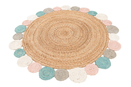 Multicolor 5' 1 x 5' 1 Braided Jute Round Area Rug 100% Jute Hand Braided Natural Eco-Friendly Boho Style Carpet for Living Rooms Dining Office Space Dorms for Sale at Rug Engine