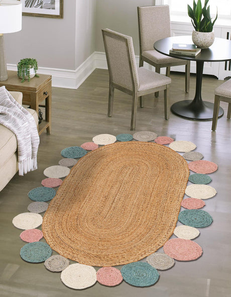 Multicolor 2' x 3' 1 Braided Jute Oval Rug