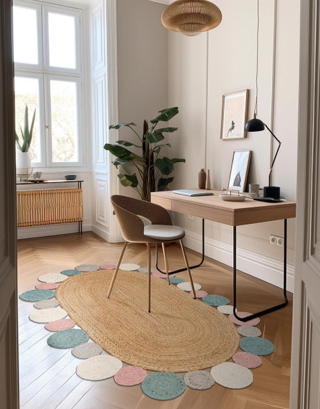 Multicolor 5' 1 x 8' Braided Jute Oval Area Rug 100% Jute Hand Braided Natural Eco-Friendly Boho Style Carpet for Living Rooms Dining Office Space Dorms for Sale at Rug Engine