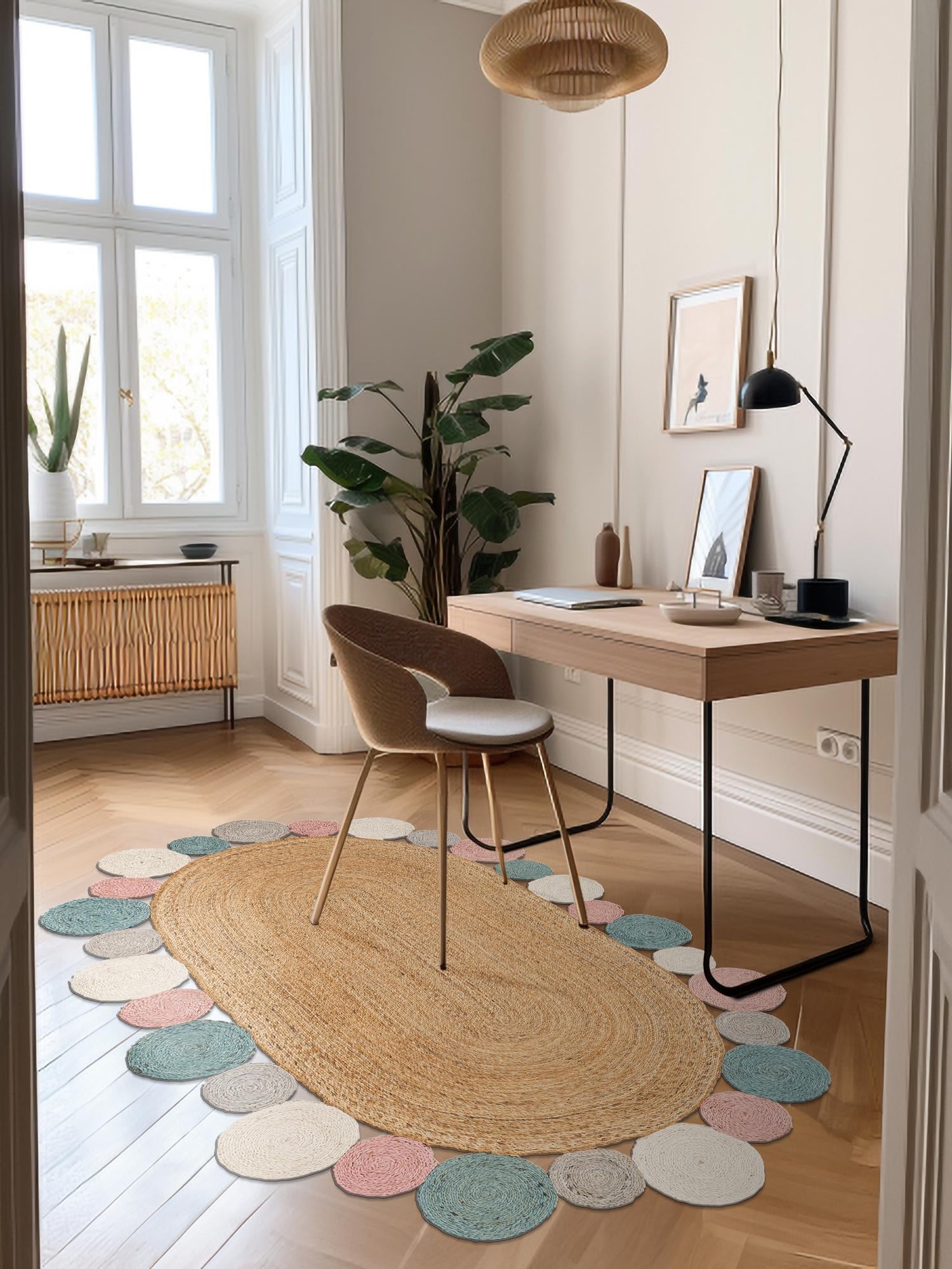 Multicolor 2' x 3' 1 Braided Jute Oval Area Rug 100% Jute Hand Braided Natural Eco-Friendly Boho Style Carpet for Living Rooms Dining Office Space Dorms for Sale at Rug Engine